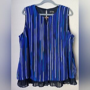 Thalia Sodi Women's Blue Striped Sleeveless Blouse Size XL